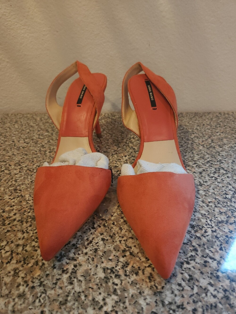 Zara Coral-Orange Pointed-Toe Slingback Heels